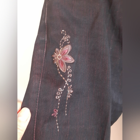 Embellished wide leg pleated jeans w/ leather pockets - Picture 2 of 13